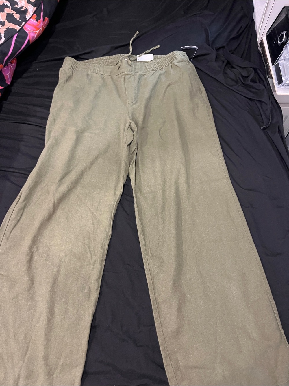Old Navy Olive Wide Leg Drawstring  Linen Pants NWT